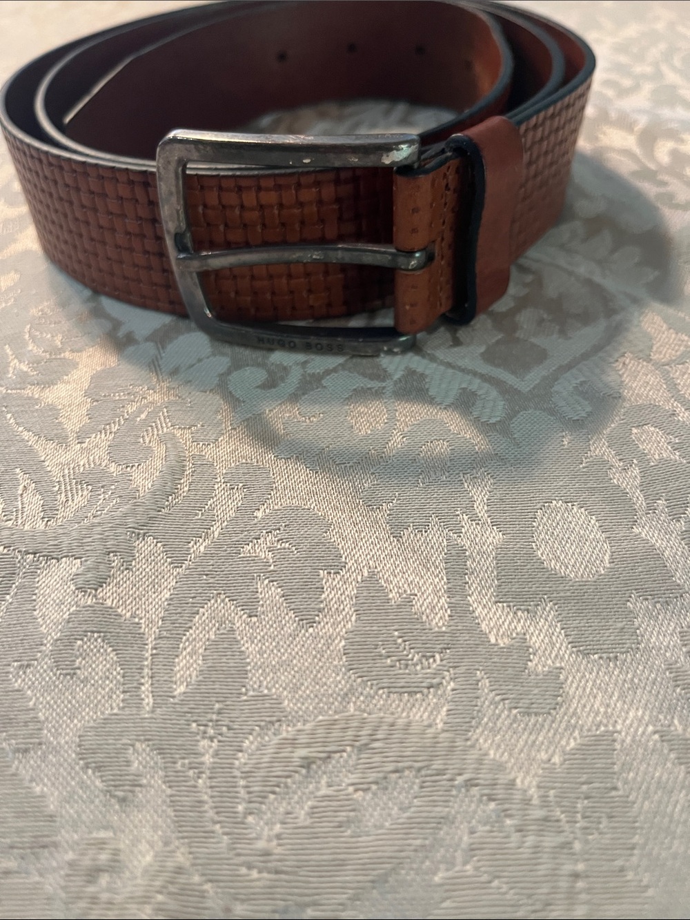 Hugo Boss Brown Woven Leather Belt with Silver Buckle
